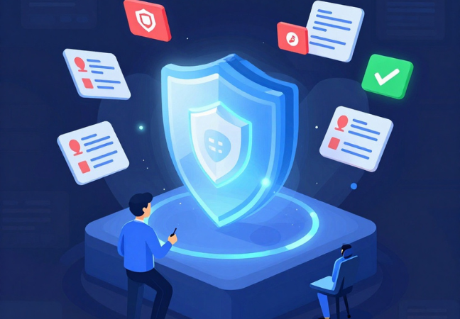 Digital banking environment showing AI agents scanning Enterprise AI, AI Workflows, LangGraph, Future of Work